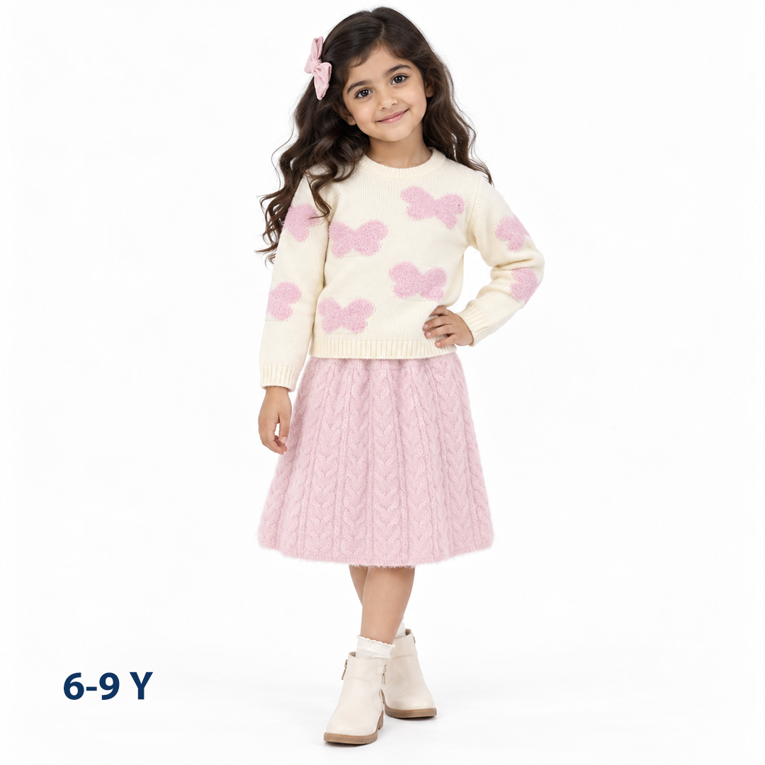 Girls knit sweater and skirt set