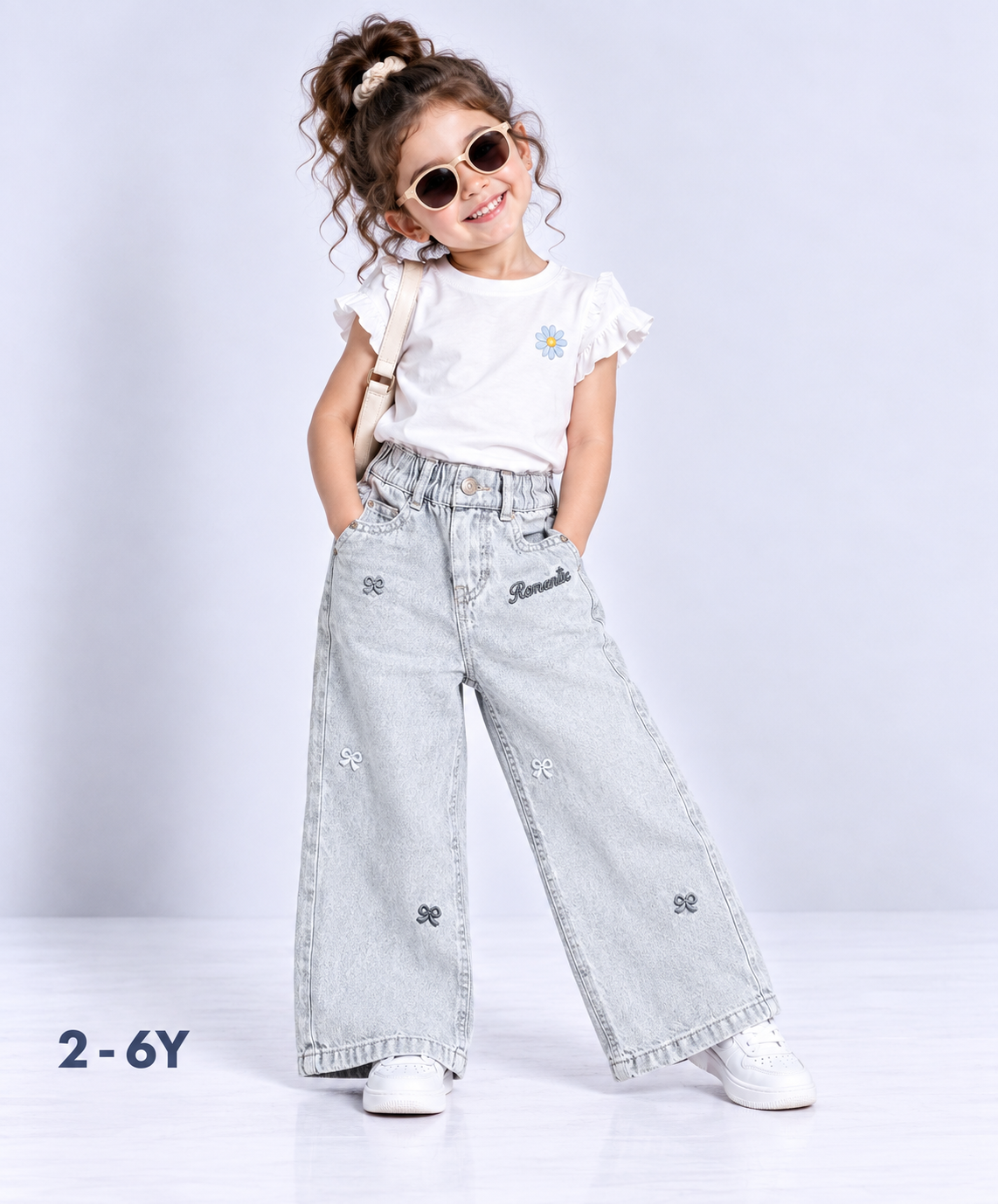 Girls' Embroidered Wide-Leg Jeans
