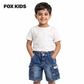 Children's denim shorts by Fox Kids, featuring classic blue jeans style with pockets and adjustable waist.