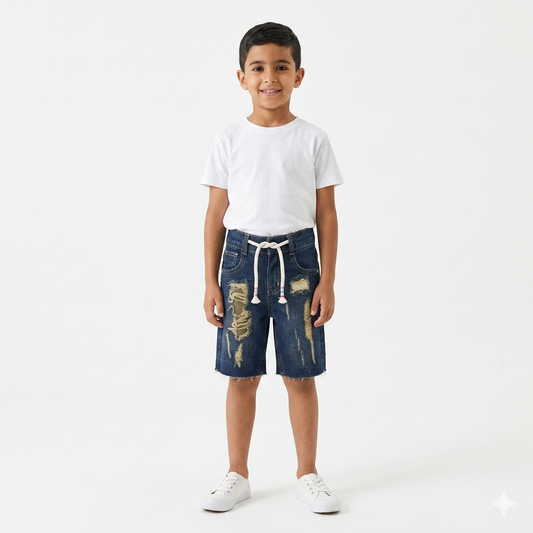 Young boys' blue denim shorts from Fox Kids, featuring a casual fit and classic jean style, displayed on a neutral background.