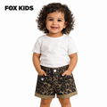 Pink girls' imported Fox Kids Tiger shorts with elastic waistband and playful tiger print on soft fabric.