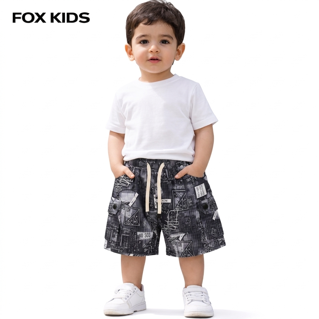 Fox Kids boys' waterproof shorts, soft fabric with elastic waistband, ideal for swimming and water activities.