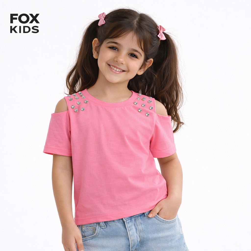 Cute girls' T-shirt by Fox Kids featuring a colorful design, made from soft fabric, perfect for casual wear.