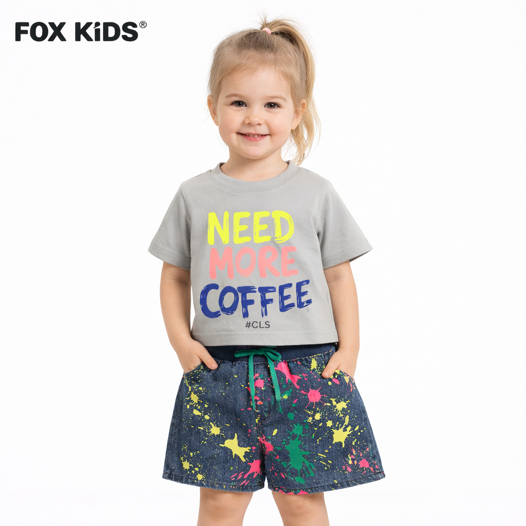 Girls' denim jumpsuit with front pockets by Fox Kids, featuring a comfortable and stylish design.