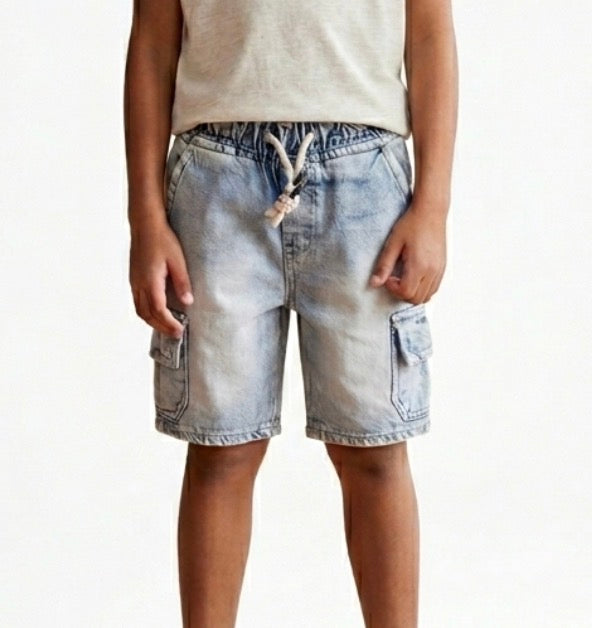 Child's denim shorts by Fox Kids, casual blue jeans shorts for kids, with front pockets and comfortable fit.
