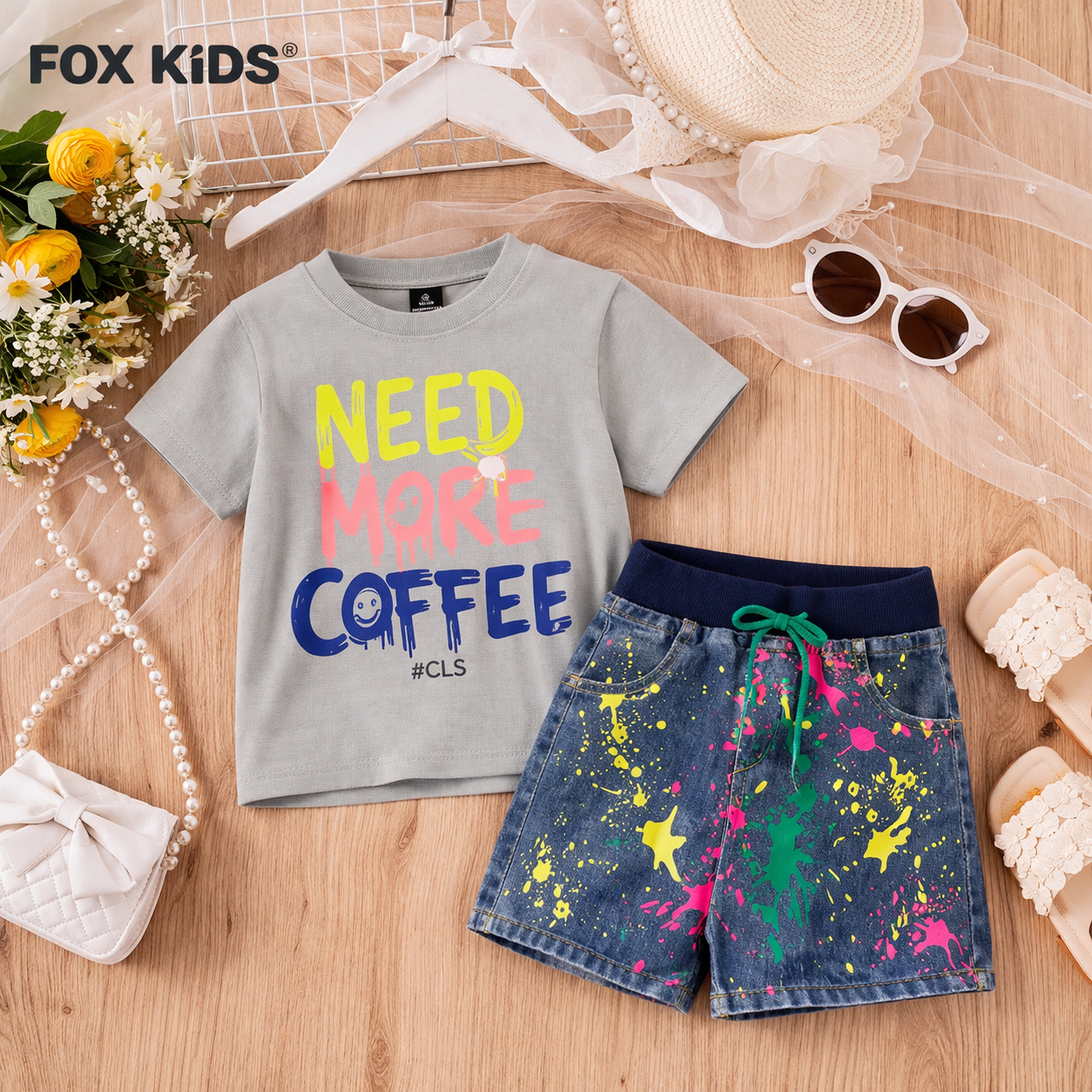 Girls' jeans shorts with pockets from Fox Kids, featuring a casual denim style and comfortable fit.