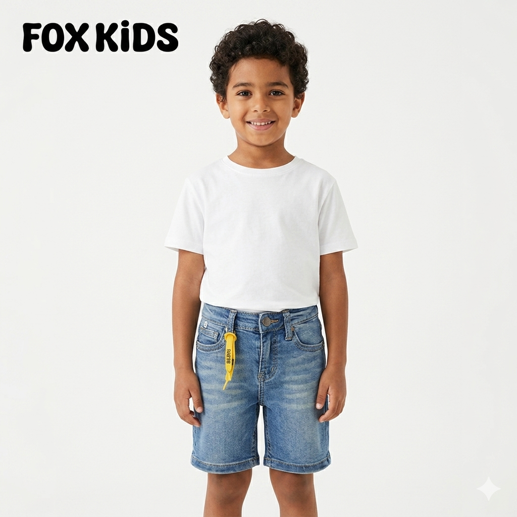 Children's denim shorts by Fox Kids, featuring a classic blue jean style with front pockets and adjustable waistband.