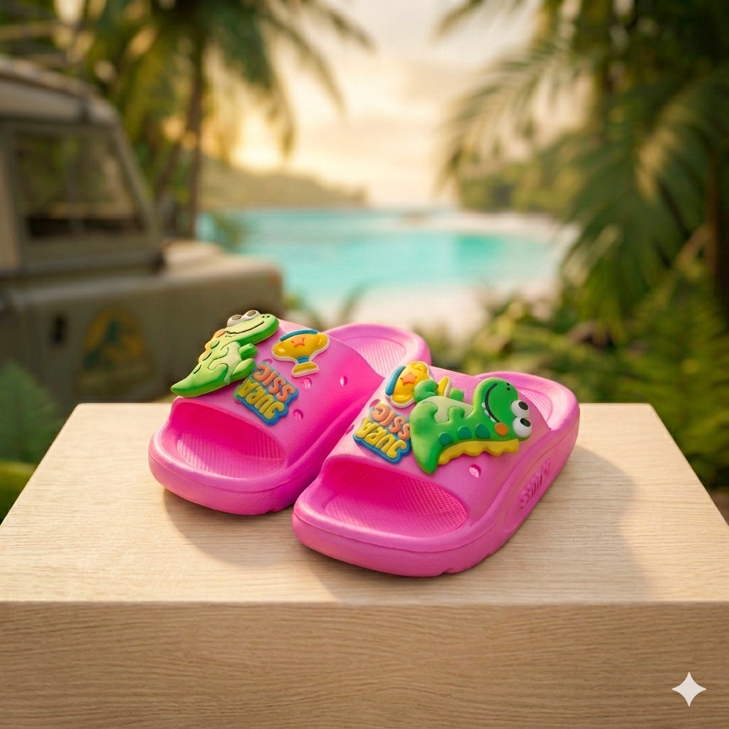 Imported Fox Kids slippers featuring colorful cartoon designs on soft fabric for comfortable indoor wear.