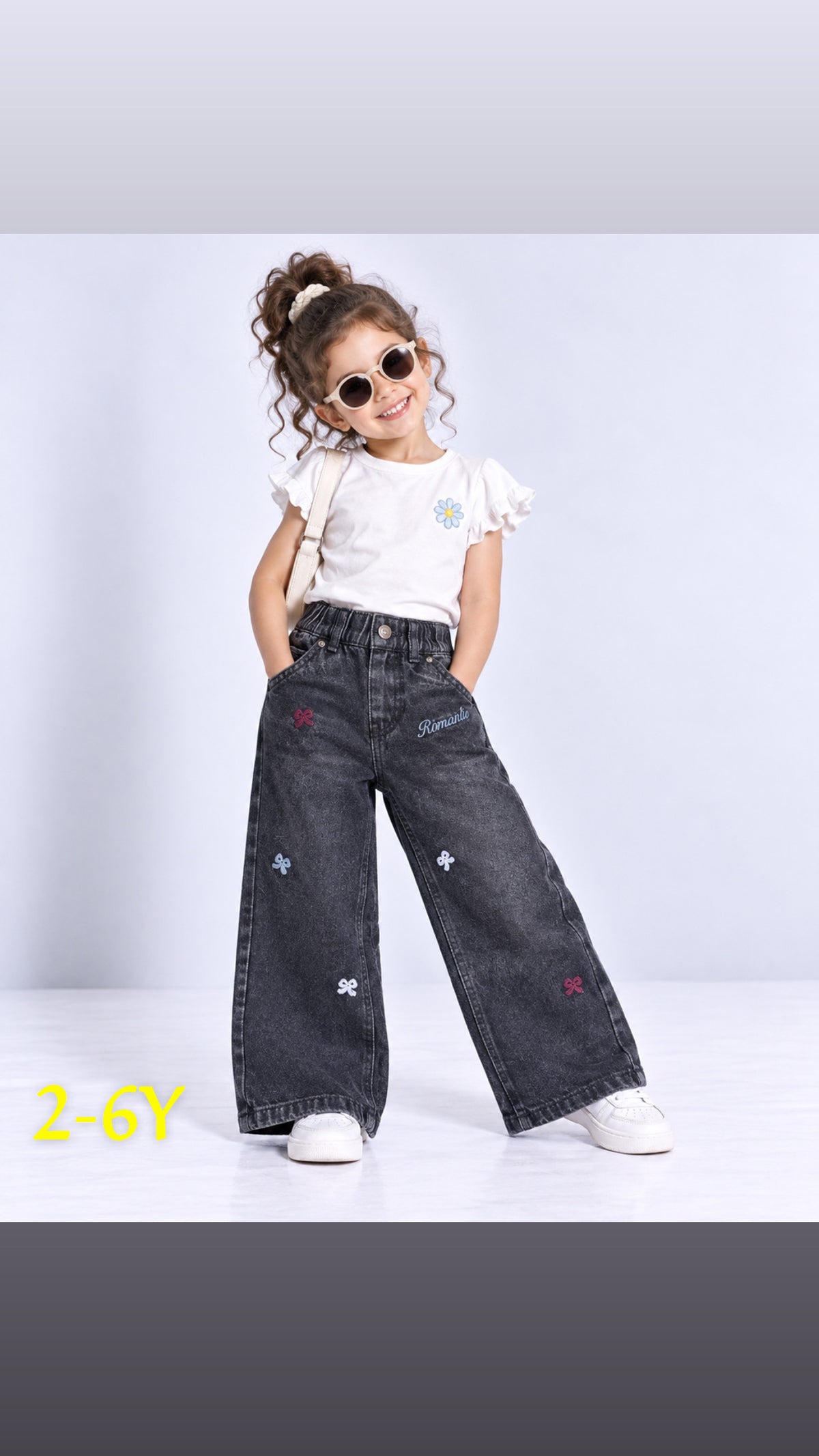 Girls' Embroidered Wide-Leg Jeans