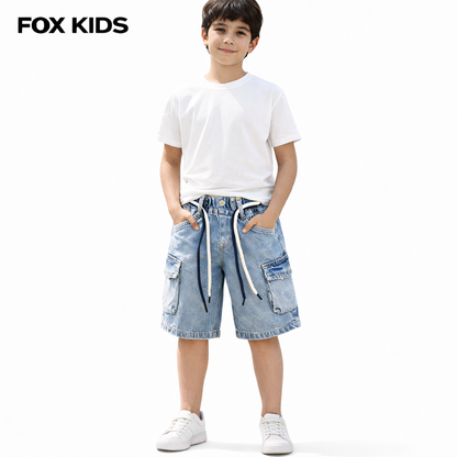 Blue kids' denim shorts from Fox Kids, featuring a casual fit and classic jean style, suitable for boys.