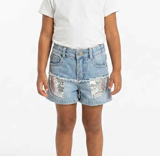 Girls' denim shorts by Fox Kids, featuring a stylish blue jeans design and comfortable fit, perfect for casual wear.