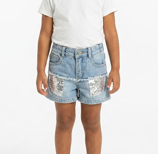Girls' denim shorts by Fox Kids, featuring a stylish blue jeans design and comfortable fit, perfect for casual wear.