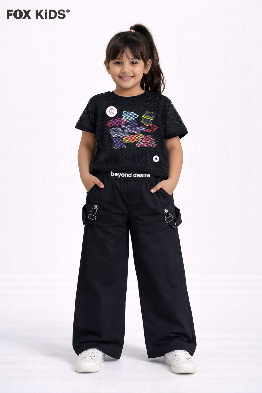 Cute girls' cotton pants by Fox Kids, featuring a comfortable fit and stylish design, shown in the image.
