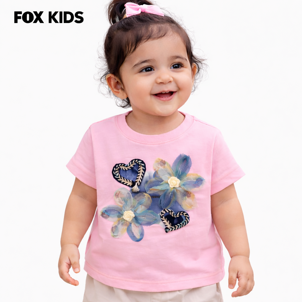 Pink girls' baby T-shirt by Fox Kids featuring a cute and comfortable design for infants.