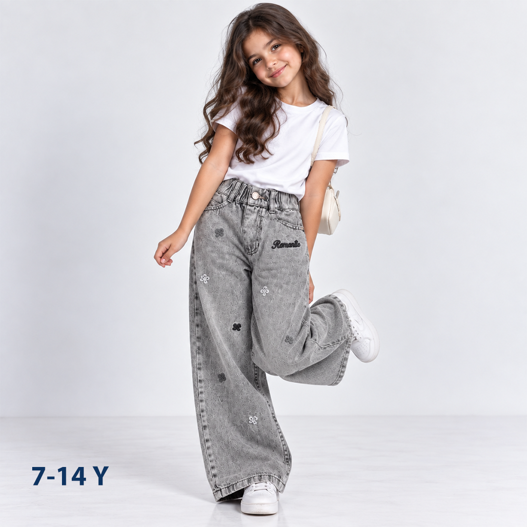 Girls' Embroidered Wide-Leg Jeans