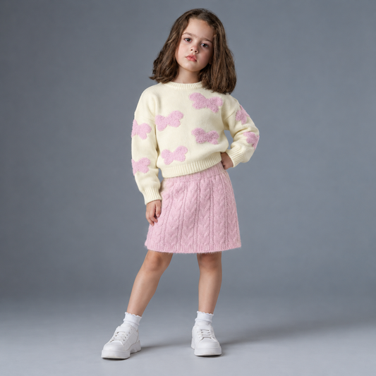Girls knit sweater and skirt set