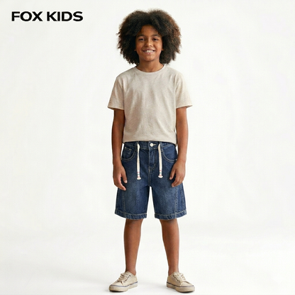 Blue Fox Kids boys' denim shorts with adjustable waistband and pockets, perfect for casual wear.