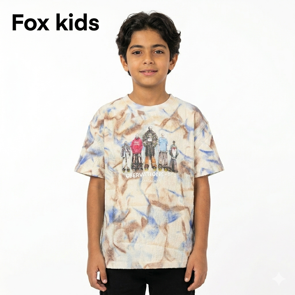 Fox Kids children's T-shirt in vibrant colors, featuring playful graphic design, made from soft, comfortable fabric.