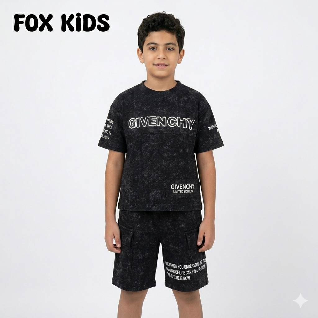 Fox Kids سوت أولادى, نسيج قطني مريح مع تصميم ملون يناسب الأطفال، صورة تظهر تفاصيل القماش والتصميم.