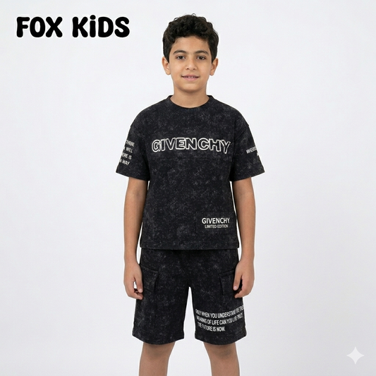Fox Kids سوت أولادى, نسيج قطني مريح مع تصميم ملون يناسب الأطفال، صورة تظهر تفاصيل القماش والتصميم.