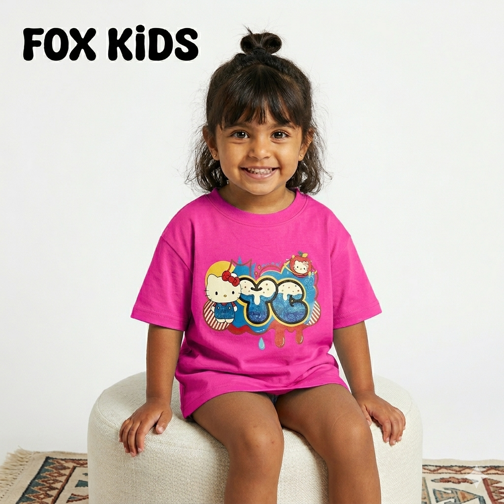 Pink Fox Kids girls' T-shirt with playful print, soft fabric, and comfortable fit for everyday wear.