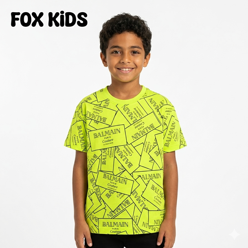 Kids' Balmain t-shirt by Fox Kids featuring a stylish design, shown on a child in a casual setting.