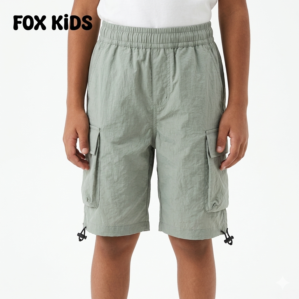 Kids' waterproof shorts by Fox Kids, made of lightweight fabric with an elastic waistband and vibrant color design.