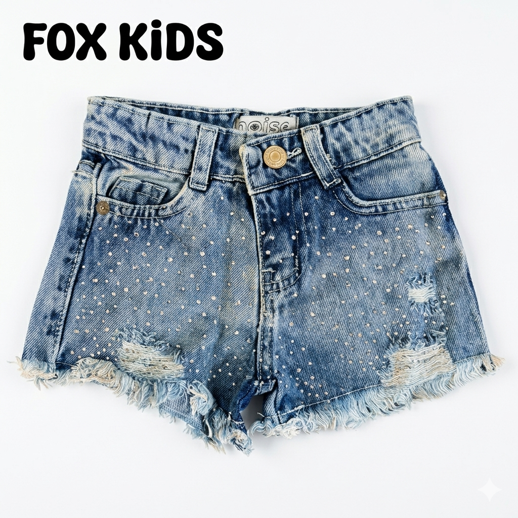 Girls' denim shorts by Fox Kids with stretch fabric, featuring a casual style and comfortable fit, shown in the product image.