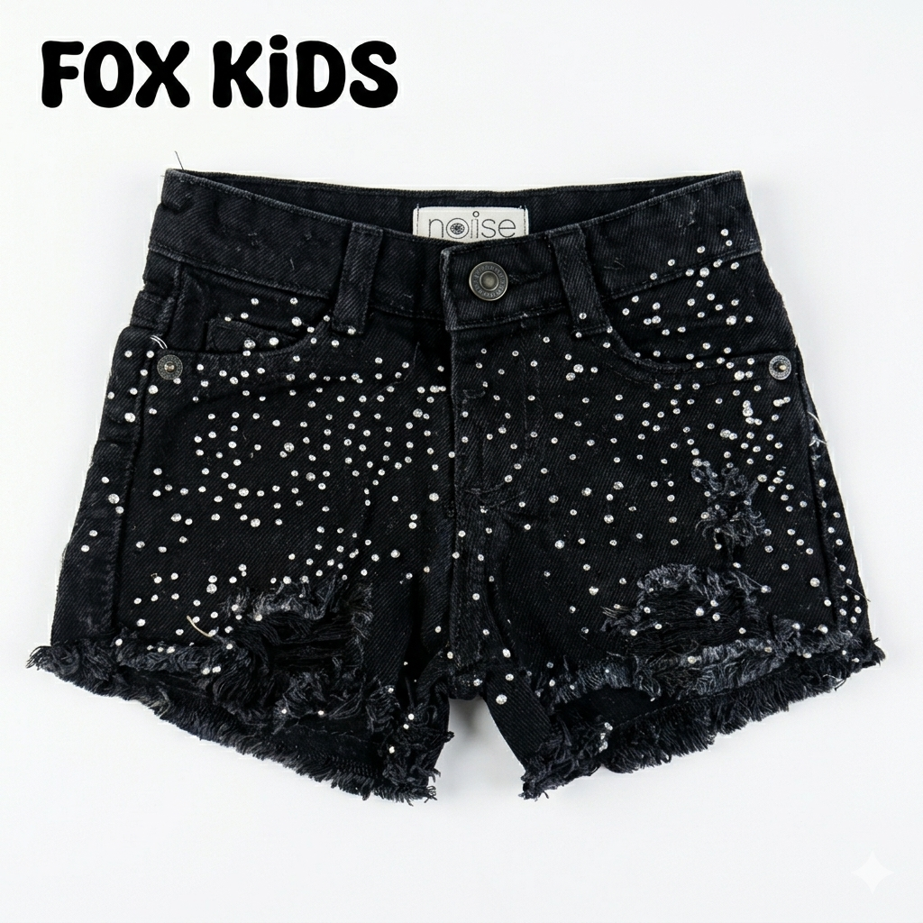 Cute girls' distressed denim shorts by Fox Kids, shown with casual fit and stylish design, perfect for everyday wear.