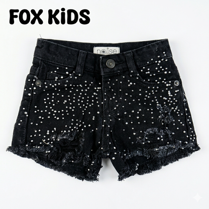 Cute girls' distressed denim shorts by Fox Kids, shown with casual fit and stylish design, perfect for everyday wear.