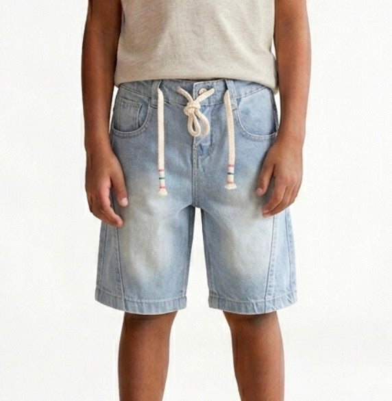 Blue kids' denim shorts by Fox Kids featuring classic design and adjustable waistband, perfect for casual wear.