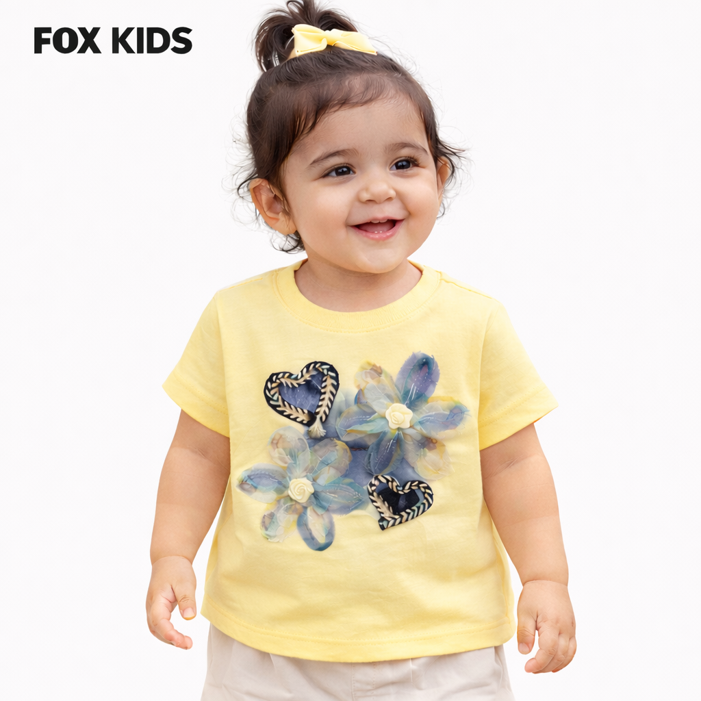 Pink girls' baby t-shirt by Fox Kids with playful print, soft fabric, and comfortable fit for little girls.
