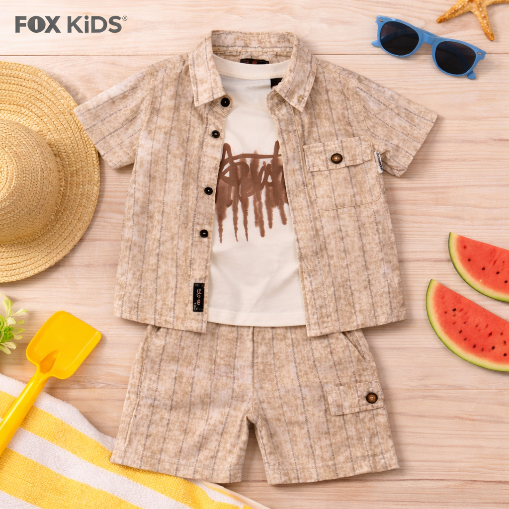Three-piece boys' undershirt set by Fox Kids, featuring comfortable cotton fabric and colorful, playful design.