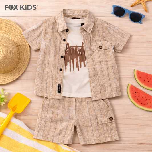 Three-piece boys' undershirt set by Fox Kids, featuring comfortable cotton fabric and colorful, playful design.